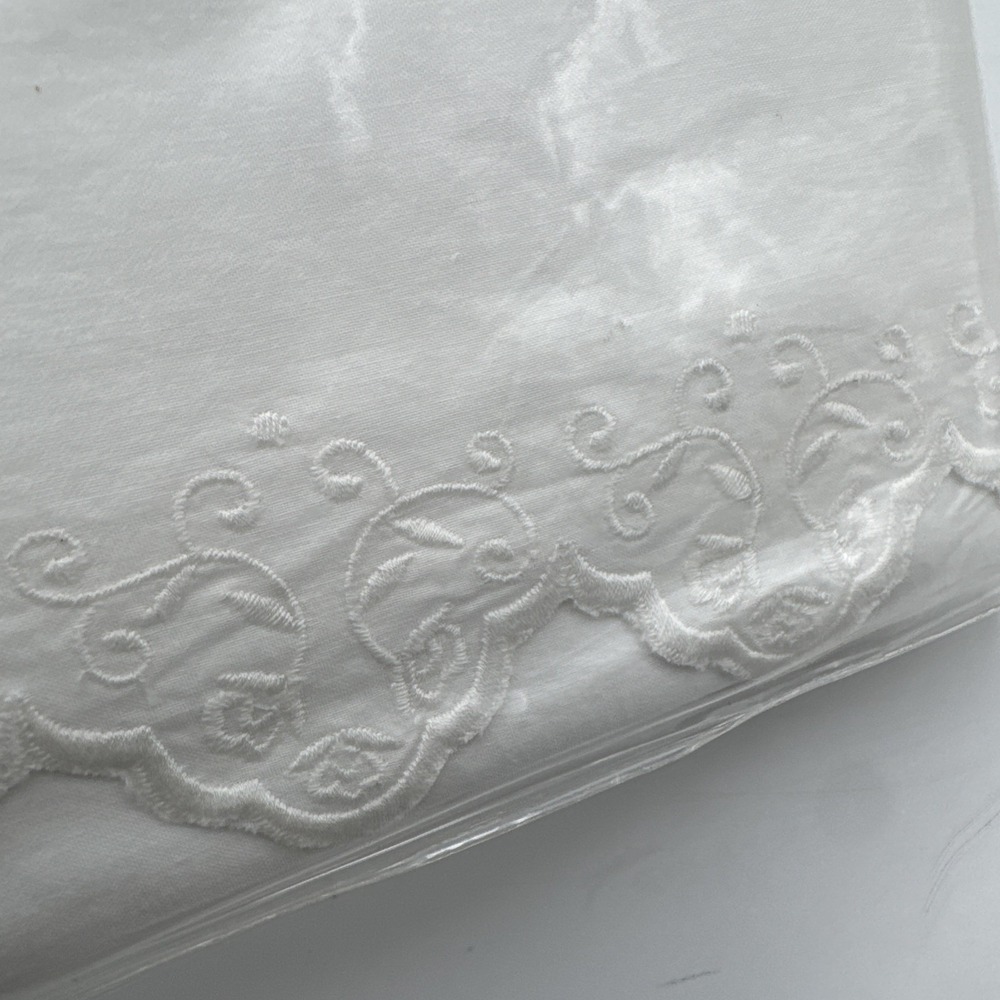 Ralph Lauren QUEEN Flat Sheet BRITTANY Lace White Scallop Embroidered Vtg 90s - Picture 2 of 6